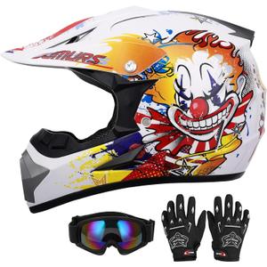 DOT Youth Dirt Bike Helmet with Goggles & Gloves for 5-14 Years Old, Kid ATV Helmets for Youth Boys Girls, Four Wheeler Helmet Kids, Motocross BMX MX UTV Offroad Street Go Kart Dirt Bike Joker (Large)