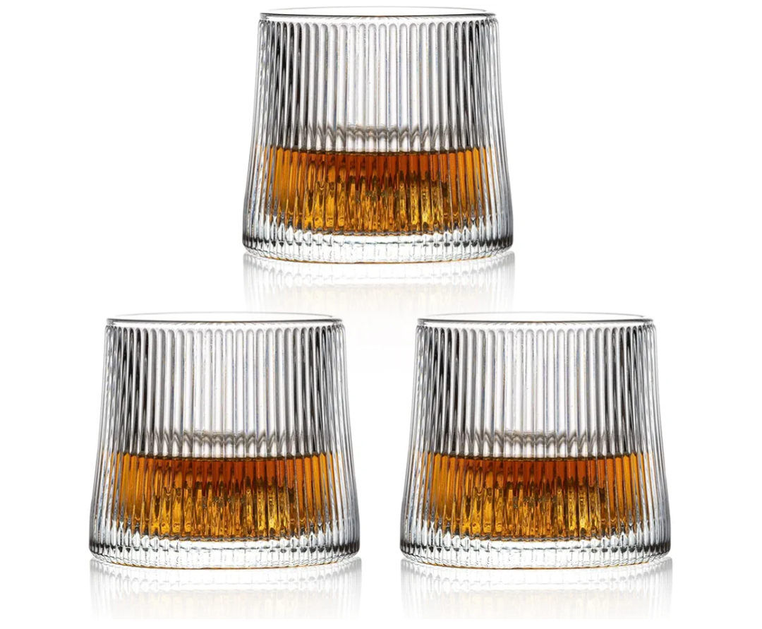 6 Oz Whiskey Glasses -Old Fashioned Set of 3, Cocktail Bourbon Alcohol Drinks, Old Fashioned Whiskey Glasses (Vertical Stripe)