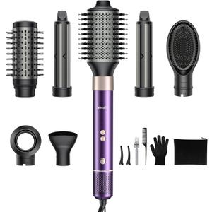 7-in-1 Hair Dryer Brush and Hair Styler Set  Fast Drying, Curling, Straightening & Volumizing  Hot Air Styling Tool with No Heat Damage  for All Hair Types  Lavender