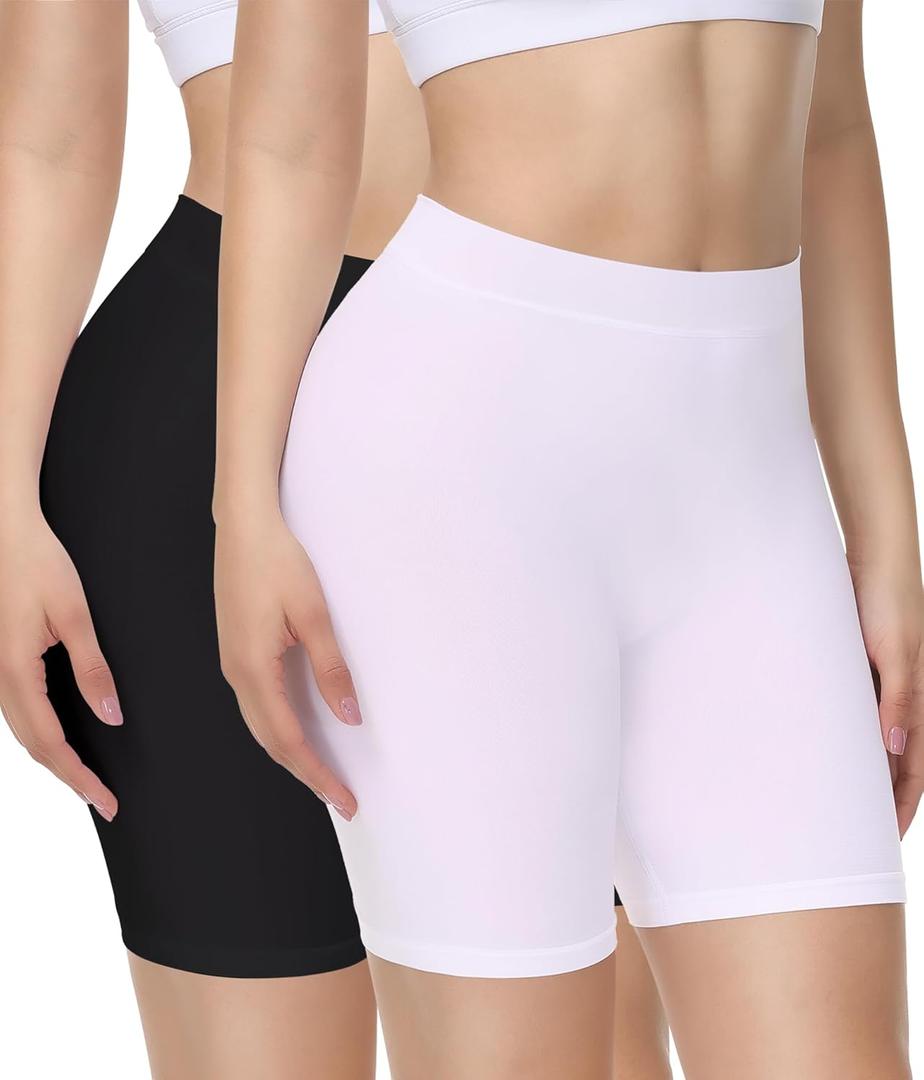 Yeblues Women 3 Pack Seamless Slip Shorts for Under Dress Smooth Boyshorts for Yoga/Bike/Workout Shapewear Shorts (Medium, 2 Pcs-black+white)