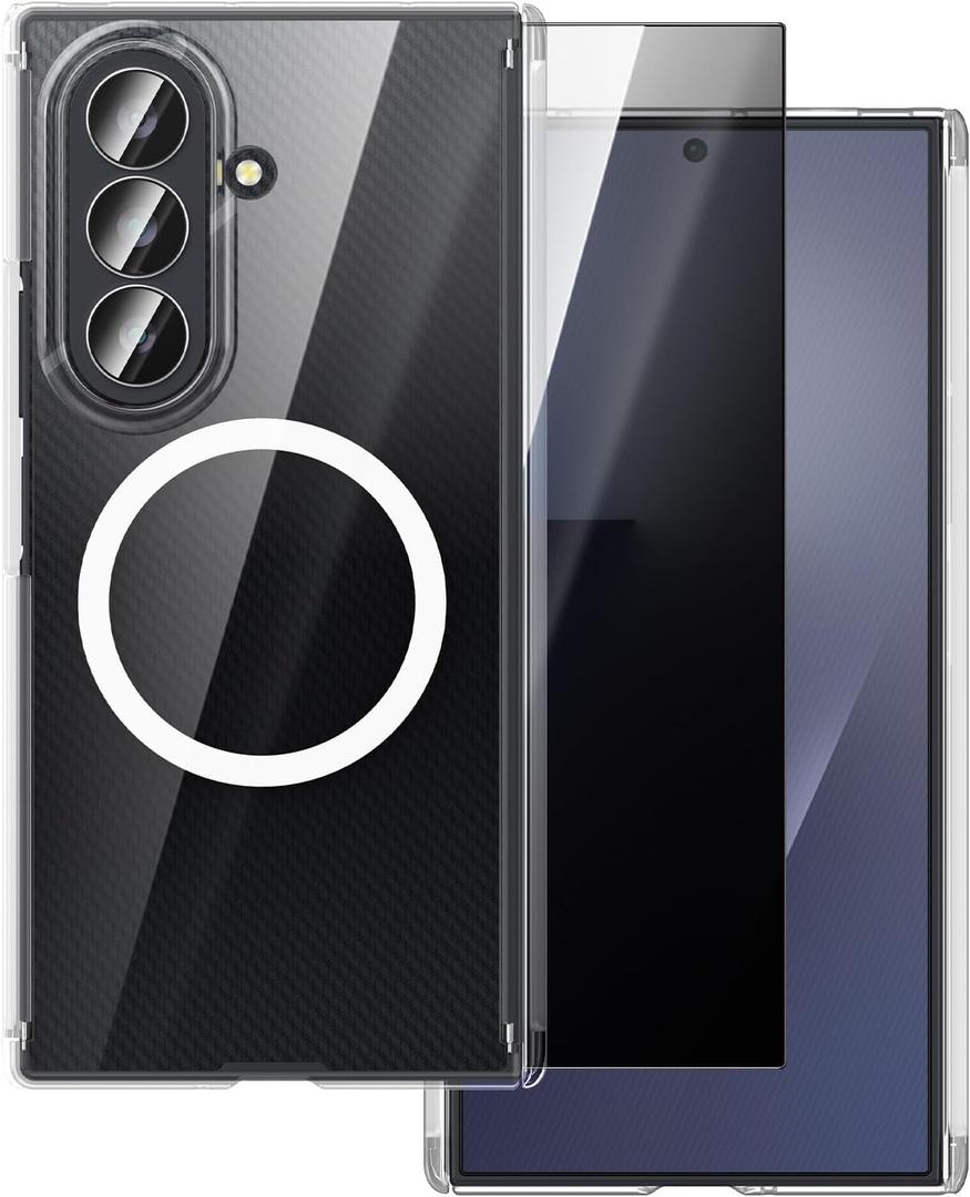 Clear Case for Samsung Galaxy Z Trifold, Magnetic Phone Case with Privacy Screen Protector, Lightweight Ultra-Thin Dual-Central-Axis Hinge Protector Cover Anti-Yellowing Anti-Slip for Men Women