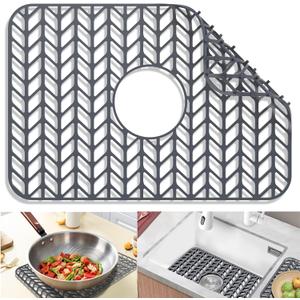 Sink Protectors for Kitchen Sink 16x12 & 18x12 & 19x13 & 24x12.5 & 26x14 & 28x14 & 29x15,Silicone Kitchen Sink mats Protector for Bottom of Farmhouse Sink(18.2"x12.5" Gray)
