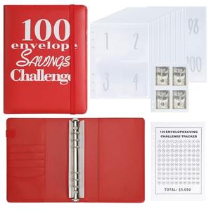 NICOOTH 100 Envelopes Money Saving Binder A5 Savings Challenge Book Easy and Fun Way to Save $5050 (Red)