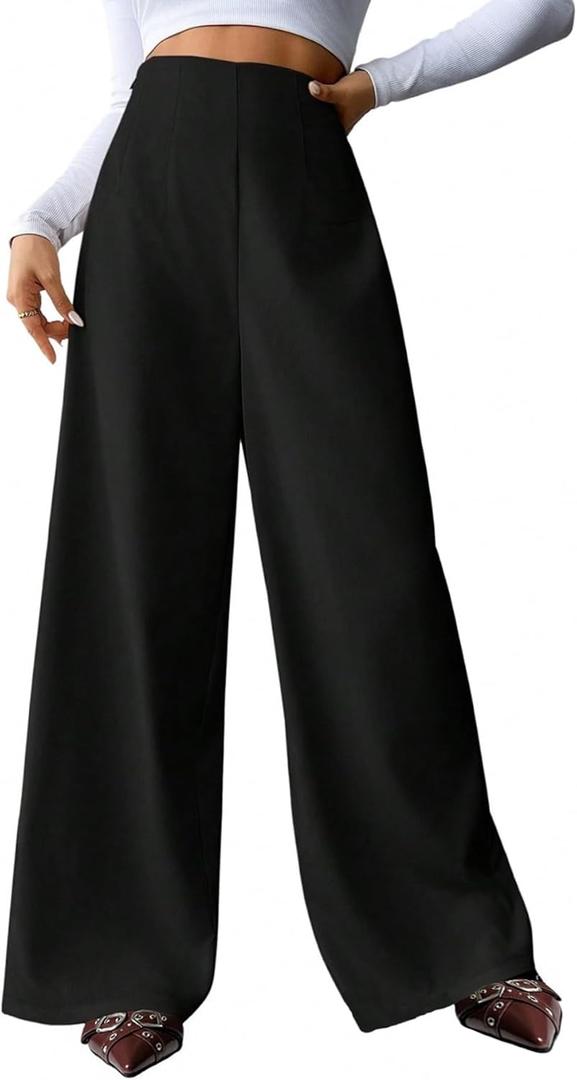 GORGLITTER Women's Wide Leg Dress Pants High Waisted Business Casual Trousers Dressy Work Office Pants Black Medium (Black, M)