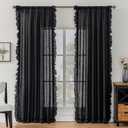 TERLYTEX Black Linen Curtains 96 Inches Long 2 Panels, 58 x 96 Inch, Farmhouse Ruffled Curtains for Living Room Rod Pocket Privacy Light Filtering Semi Sheer Cottagecore Flowy Ruffle Window Drapes