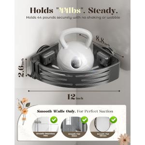 Corner Shower Caddy Suction Cup,Shower Shelves with Hooks,No Drilling Powerful Suction Bathroom Organizers and Storage,Removable Waterproof Rustproof Shower Bathroom Accessories Decor(Grey 1Pack)