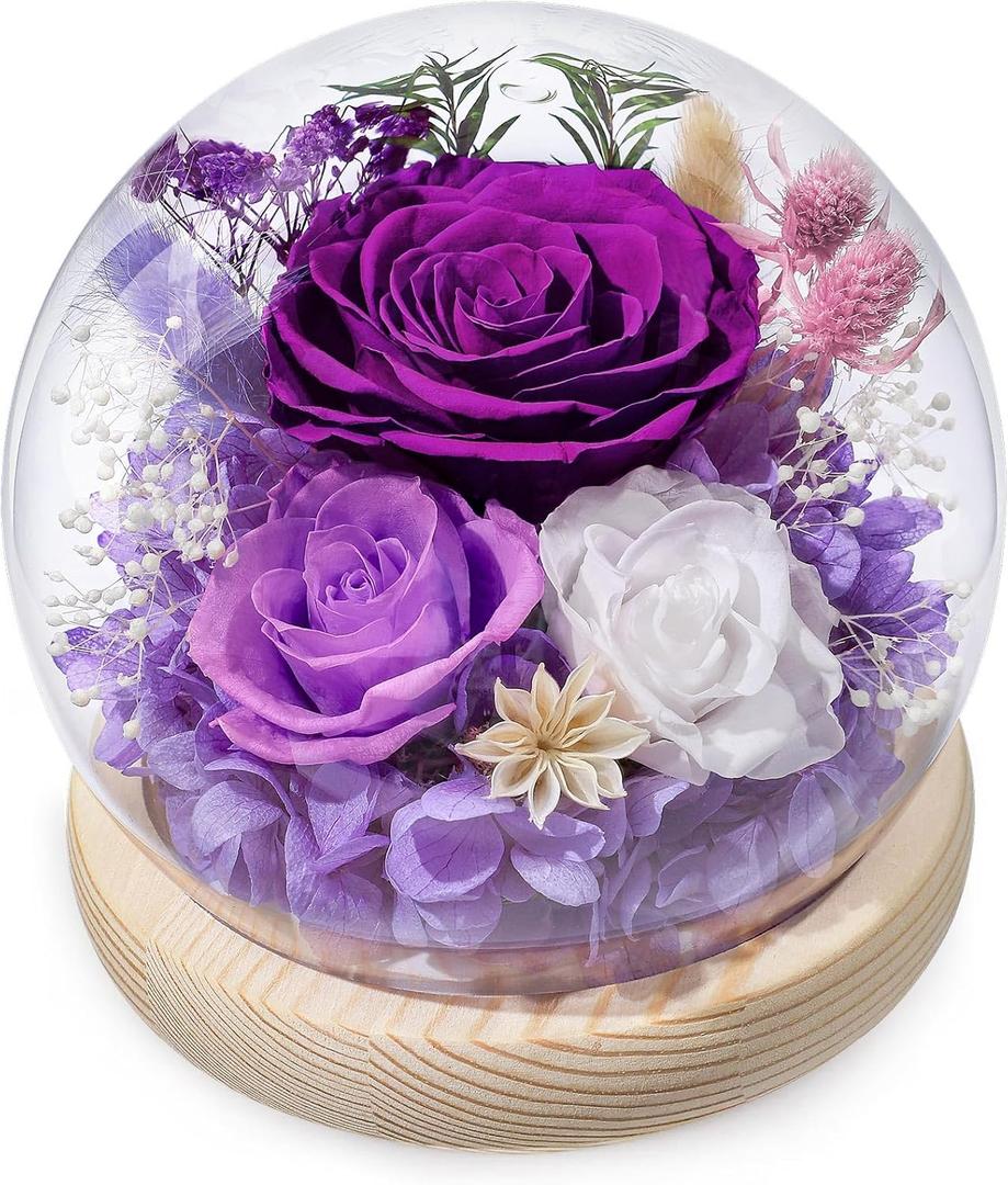 FIACO Gifts for Mom Mothers Day Women Birthday Preserved Flowers in Glass Dome Forever Fresh Flowers for Delivery Eternal Roses Gifts for Grandma Wife Daughter Friends