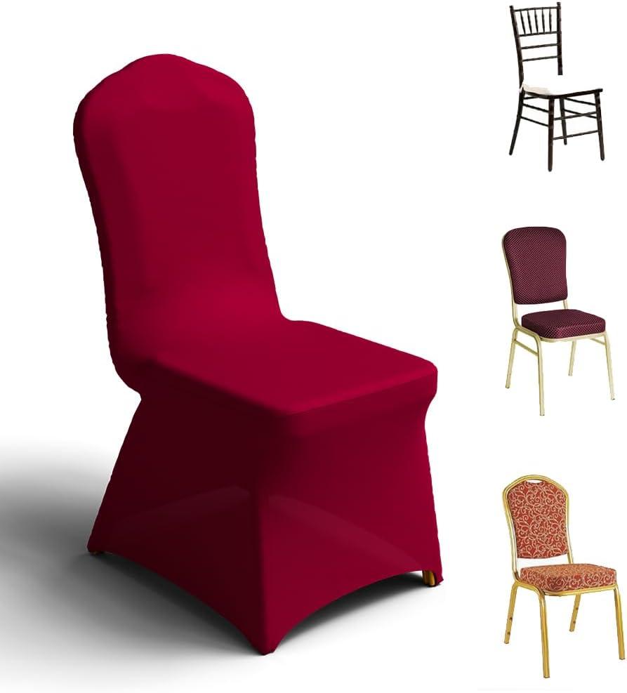 Trlyc 100 Pcs Spandex Chair Covers for Dining Chairs Stretch Polyester Dining Chairs Slipcovers for Wedding Party Decor Banquet Flat-Front Chair Cover (Burgundy)