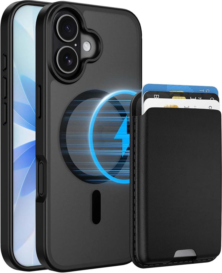 Magnetic for iPhone 17 Case with Detachable Wallet, Compatible with MagSafe, Credit Card Holder with Slim Shockproof Protective Phone Cover, Black