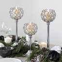 Silver Crystal Tealight Candle Holders Set of 12 (4 Sets) - Tall Bling Bowl Candelabra Centerpieces for Dining Table, Wedding, Party & Fireplace Mantel Decor