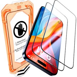 UniqueMe for iPhone 15 Plus Screen Protector - [Military Grade Shatterproof & 9H+ Hardness] Screen Protector 15 Plus Tempered Glass Full Coverage Protection, Easy Installation, 2 Packs (Transparent)