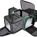 BAGLHER Cat Carrier Bag,Airline Approved Pet Carrier Soft Side Pet Travel 5 Sides Open Doors 3 Sides Expandable Foldable Dog Carrier with Fleece Pad (17.5"L x 12.0"W x 11.5"H, Green)