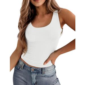 Zeagoo Women's Double Lined Square Neck Tank Top Sleeveless Basic Crop Tops Trendy Y2K Going Out Tops