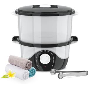 Towel Steamer Hot Towel Warmer Quickly Heating Towel Heater Hold 12 Wet Washcloths Black Color with Tongs for Spa, Beauty Salon and Home Use