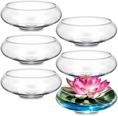 Baderke 6 Pcs Hydroponic Planter Lotus Flower Pot Planter Lotus Bowl Clear Glass Fish Bowl Vase for Planting Indoor Home Decor Water Lily Narcissus Planting Water Lily