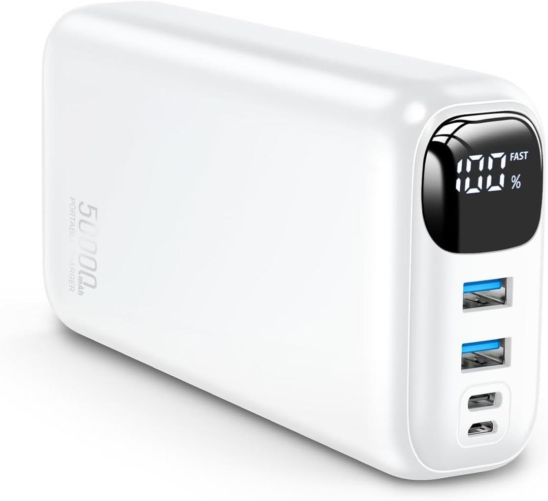 Portable Charger 50000mAh Power Bank - 22.5W Fast Charging External Battery Pack,USB-C Portable Phone Charger for iPhone 17/16/15/14/13 Pro Android Samsung, for Travel Camping Essential-White