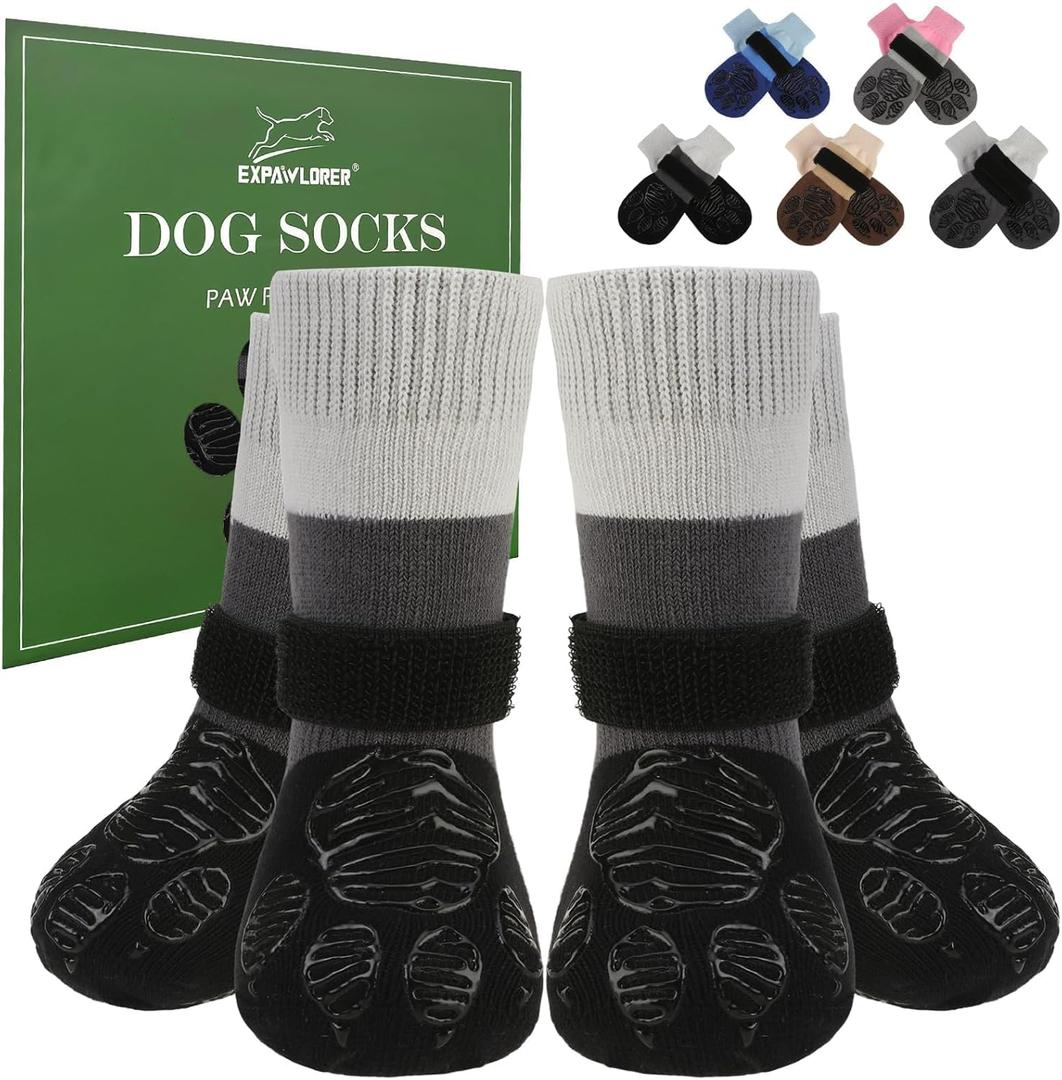 EXPAWLORER Anti Slip Dog Socks to Prevent Licking Paws,Dog Shoes for Cold Winter, Dog Booties for Hardwood Floors, Dog Boots & Paw Protectors with Grippers for Small Medium Large Senior Dogs Black XS