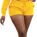 TOPSRANI Womens Two Piece Outfits Bodycon Tracksuit Sweatsuits Hoodie Solid Jogger Biker Workout Lounge Long Sleeve Pant Sets (Yellow, S)