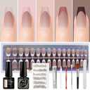 MEET ACROSS French Gel Nails - Skin Tones French Tip Press on Nails, Short Coffin Nail Tips with Nail Gel, Top Coat, All in One Fake Nail Holiday Gift