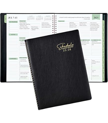 2025-2026 Planner - Business Planner 25-26, 3-Tier Schedule Planning Notepad, 2025 - 2026, Appointment Book, 8.74" x 11.38", 60 Minutes Intervals + Leather Cover + Monthly Tabs + Pocket - Black