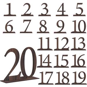 FYSUIMU 20Pcs Wedding Table Numbers 1-20 Rustic Wooden Table Numbers with Stands Wood Place Card Number Sign Display Markers for Wedding Reception Centerpiece Event Catering Party Supplies