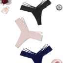 Avidlove Womens Underwear Cotton Thongs Sexy Lace Bikini Panties V Shape Waistband Tangas 1-4 Packs (Medium, Black,pink,navy Blue)