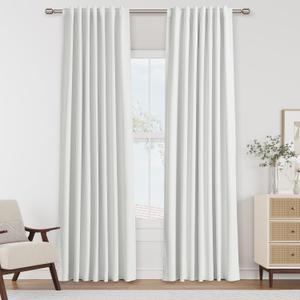 Guken White Linen Blackout Curtains 84 Inch Length 2 Panels Set for Living Room Bedroom Back Tab Thermal Insulated 100% Black Out Drapes Room Darkening 84 Inches Long