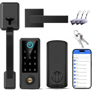BEBASIA Fingerprint Door Lock for Front Door with Handle Set, App Control, Smart Keyless Entry Digital Electronic Keypad Touchscreen Deadbolt, Easy Install, Auto Lock, Black