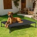 Veehoo Outdoor Elevated Dog Bed Large Sized Dogs, XXL Cooling Raised Dog Cots Beds Training Platform Off Ground Hammock with Breathable Mesh, No-Slip Feet, 59"x37.5", Black