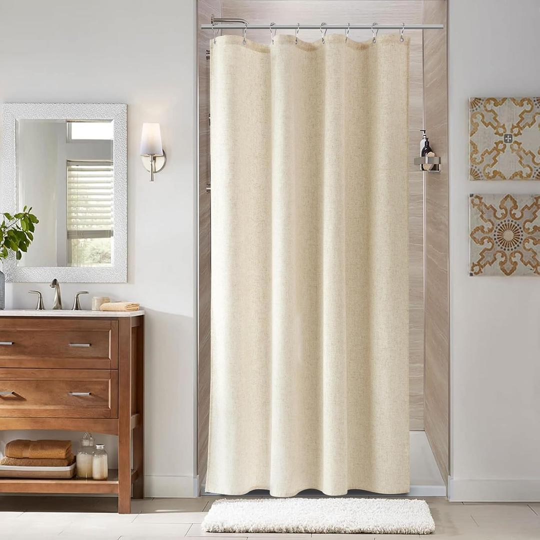 Naturoom Beige Linen Shower Curtain, Textured Fabric Shower Curtains for Bathroom Modern Farmhouse Neutral Tone Premium Quality Fabric Bohemian Rustic Cottage Country Bathroom Decor, Cream, 48 x 72