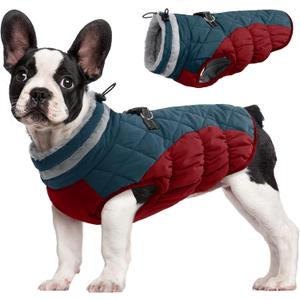 FUAMEY Dog Coat for Small Dogs,Waterproof Dog Winter Jacket with Harness Built in Puppy Cold Weather Coats Reflective Pet Vest with Zipper Warm Fleece Dogs Snowsuit Windproof Dark Blue XS (XS(chest:14in))