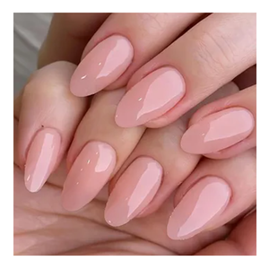 GLAMERMAID Nude Pink Press On Nails Short Almond, Handmade Jelly Soft Gel Nails Round Oval Fake Nails, Long Lasting Nails Glue for Nail Tip, Acrylic Nails and Press On Nails 5PCS Nail Glue with Brush