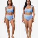 Herseas Women's Tie Shoulder Bikini Sets 2 Piece Striped Swimsuits High Waisted Bathing Suits (XL)