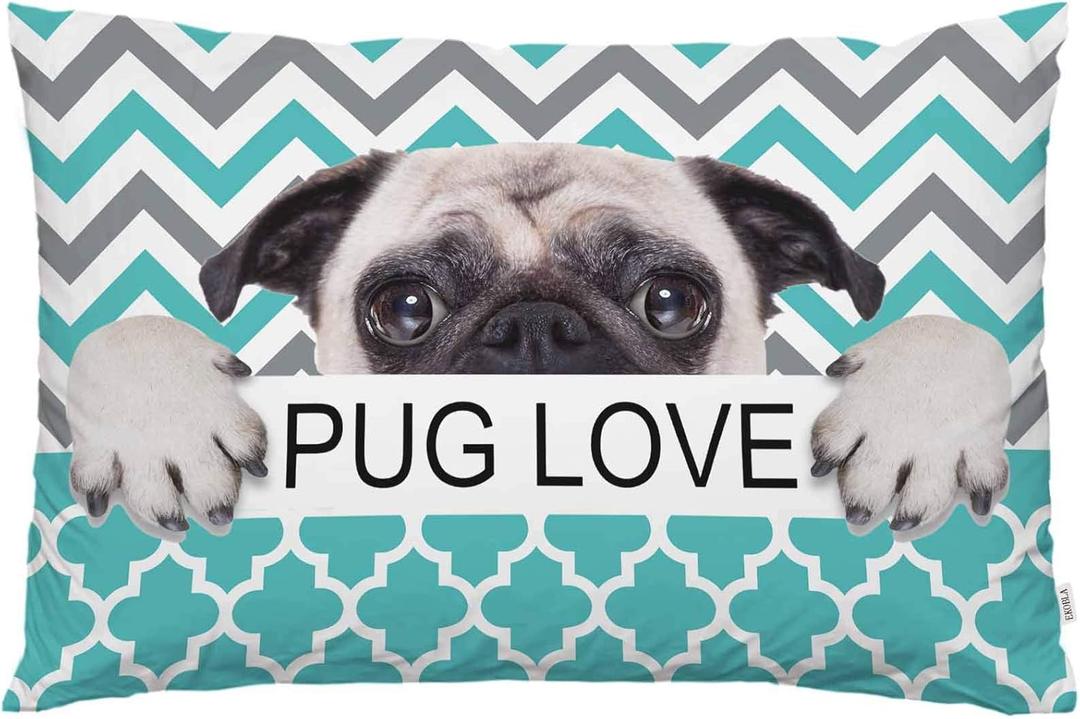 EKOBLA Throw Pillow Cover Pug Love Quote Animal Funny Dog Cute Puppy Cool Pet Chevron Geometric Trellis Decor Lumbar Pillow Case Cushion for Sofa Couch Bed Standard Queen Size 20x30 Inch (Multi-a19)