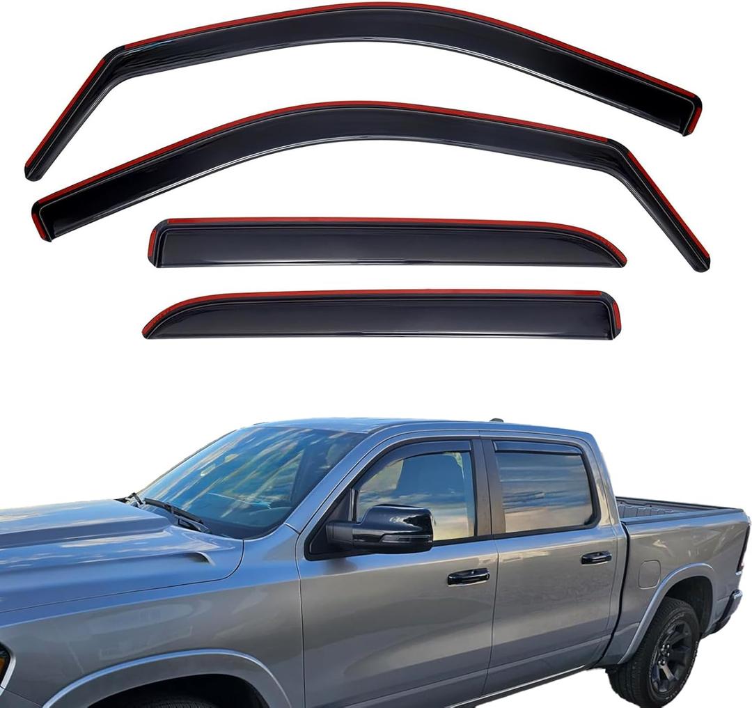 in Channel Rain Guards Window Visors for 2019-2025 Dodge Ram 1500 Crew Cab,Side Vent Window Deflectors Vent Visors Shade for Dodge Ram 1500 Crew Cab 19-25,Truck Accessories-4pcs