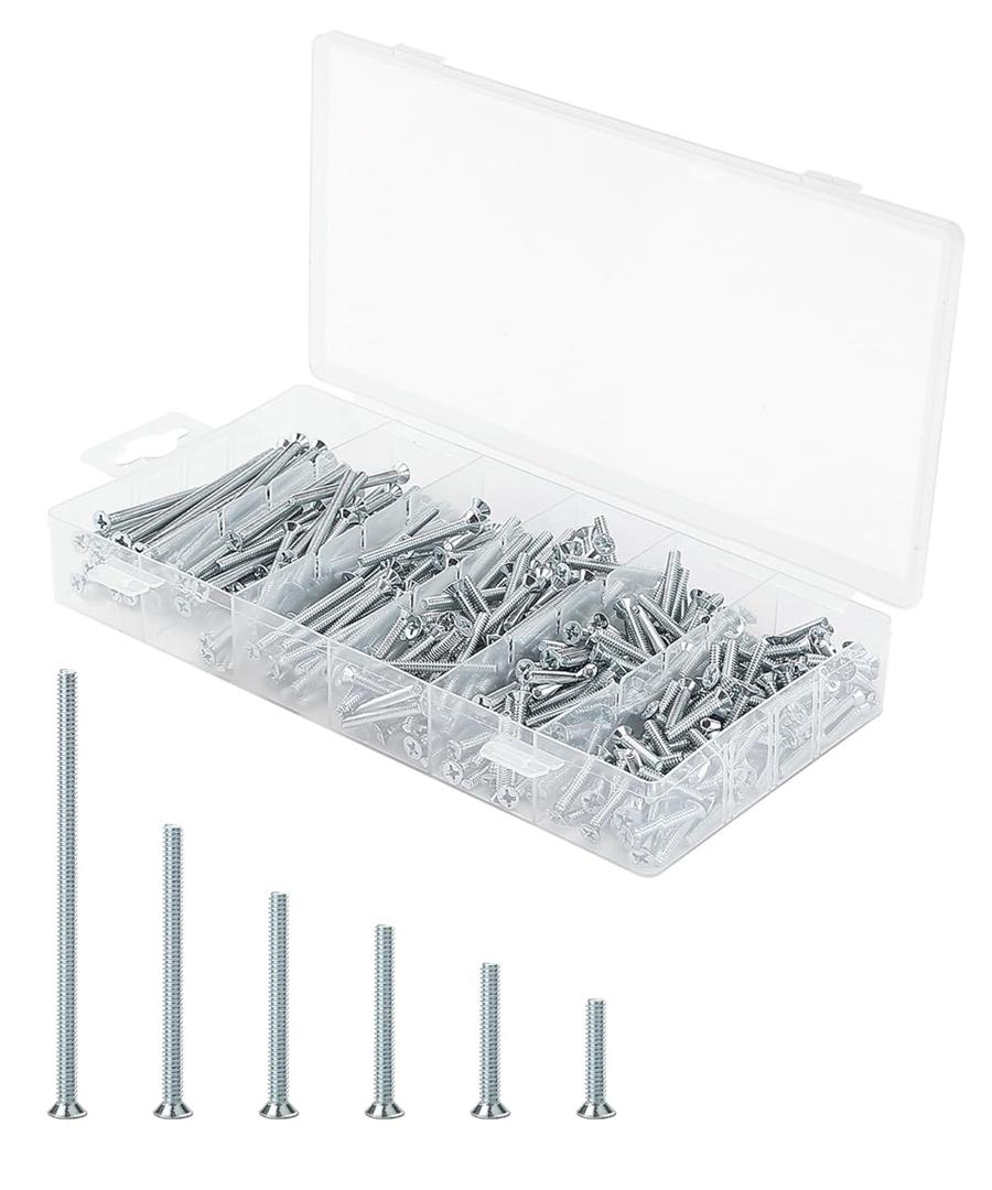 Mr. Pen- Machine Screw Assortment Kit, 370 Pcs: #6-32 Flat Head Phillips Machine Screws, Assorted Wall & Outlet Screws