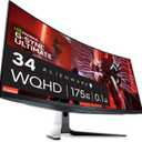 Alienware AW3423DW Curved Gaming Monitor 34.18 inch Quantom Dot-OLED 1800R Display, 3440x1440 Pixels at 175Hz, True 0.1ms Gray-to-Gray, 1M:1 Contrast Ratio, 1.07 Billions Colors - Lunar Light