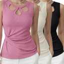 Cuffbow 3 Pack Cutout Tops for Women Sexy Keyhole Tank Top Ribbed Hollow Out Sleeveless Fitted Summer Casual Shirts(Medium,Black,Beige,Rose-red) (M)