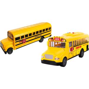 ArtCreativity Ultimate Yellow School Bus Toy Bundle - Lights, Sounds & Pull Back Action