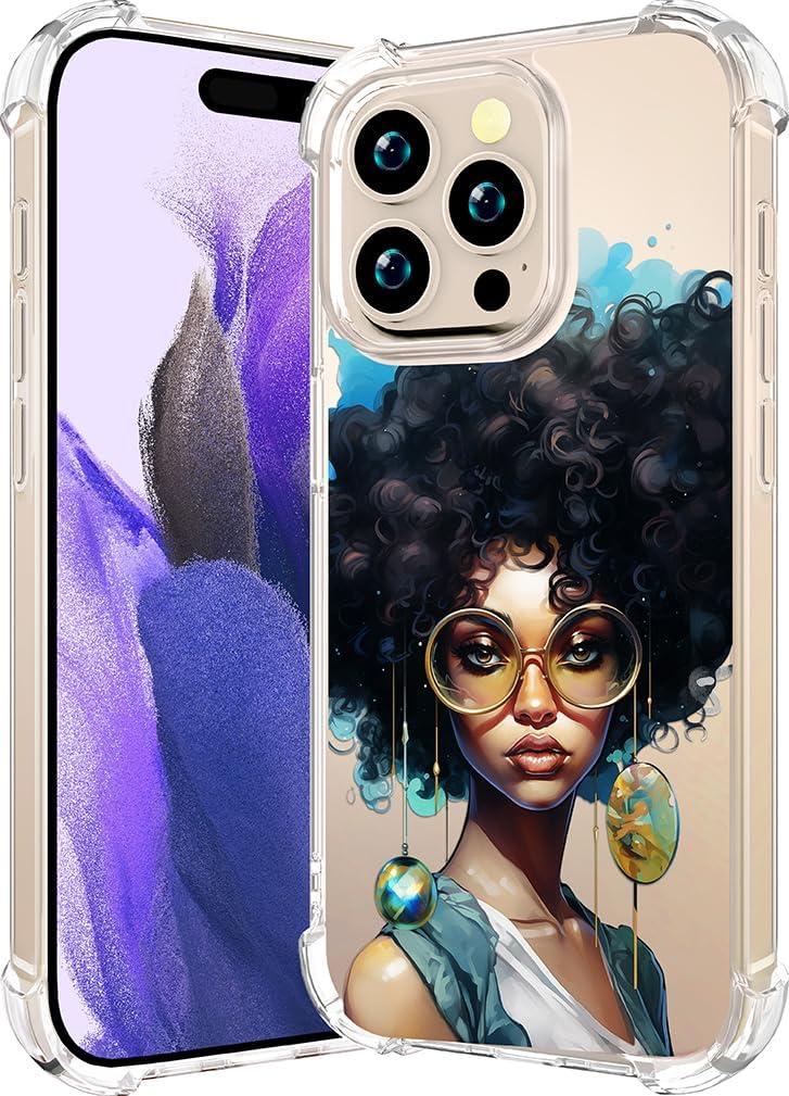 Compatible with iPhone 16 Pro Max Case Clear Cute for Women - Rugged Phone Cases Funda Protector Cover Skin (Black Afro African American)