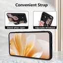 Case for Samsung Galaxy S25 6.2 inch 2025 Released, Silicone Case with Strap for Women Girls Cute Floral Flowers Adjustable Wristband Kicktand Cover for S25 Plus, Black Flower