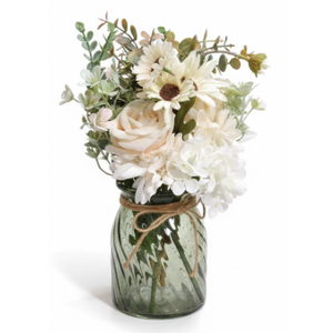Fake Flowers Artificial Flowers with Vase, Faux Silk Flowers Fake Plants for Farmhouse Kitchen Dining Table Decorations, Fall Decorations for Home Office 