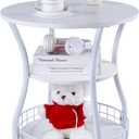 Round Side Table, 3-Tier Circular End Table with Storage Shelf,White Accent Sofa Table for Small Spaces,Round Corner Coffee Table Nightstand for Living Room, Bedroom,19.6 inch Diameter