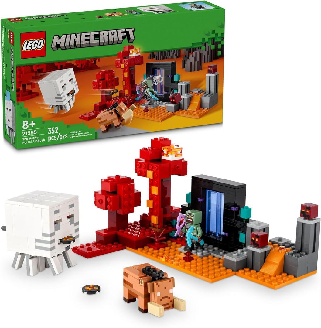 LEGO Minecraft The Nether Portal Ambush Adventure Set, Building Toy for Kids with Action Figures and Battle Scenes, Minecraft Toy for Boys, Girls and Gamers Ages 8 and Up, 21255