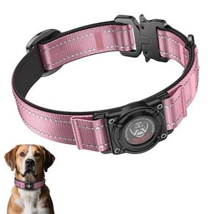 2026 Upgrade Airtag Dog Collar, Reflective Dog Collar with Airtag Holder, IP68 Waterproof| Metal Buckle| Ultra-Durable| Comfortable Padded, GPS Dog Collars for Medium Large Dogs (Pink,M)