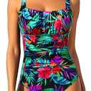 Aqua Eve One Piece Bathing Suit for Women Tummy Control Swimsuit Slimming Vintage Swimwear, Size: L