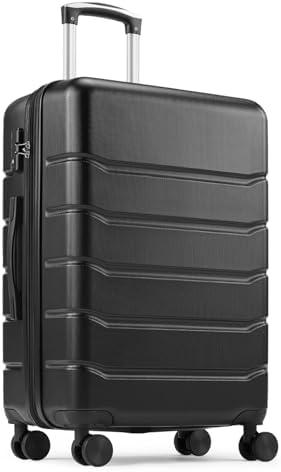 28 Inch Luggage Suitcase with TSA Lock, Hard Shell Rolling Suitcase with Spinner Wheels, Expandable Lightweight Luggage, Black