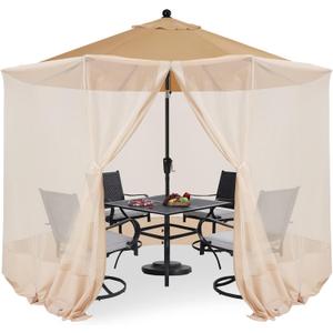 COOSHADE 7.5-11FT Patio Umbrella Mosquito Netting Polyester Screen Mesh Net for Outdoor Umbrella with Zipper Door and Weight Bag Beige