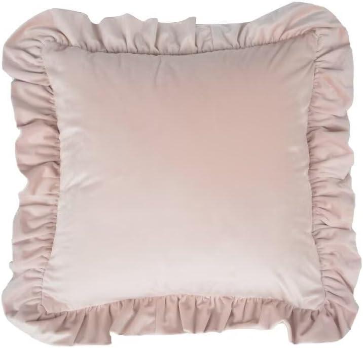 Velvet Throw Pillow 1818 Inches, Light Pink Ruffled Throw Pillow Home Decorative Pillow Solid Soft Velvet Cushion for Bed Sofa Bench Living Room