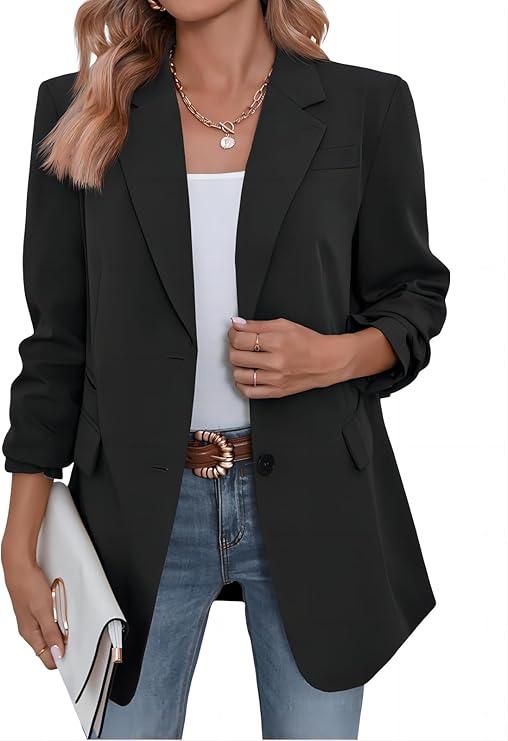 Cicy Bell Women's Blazers Casual Long Sleeve Notch Lapel Open Front Button Cuffs Work Office Blazer Jackets with Pockets, Small
